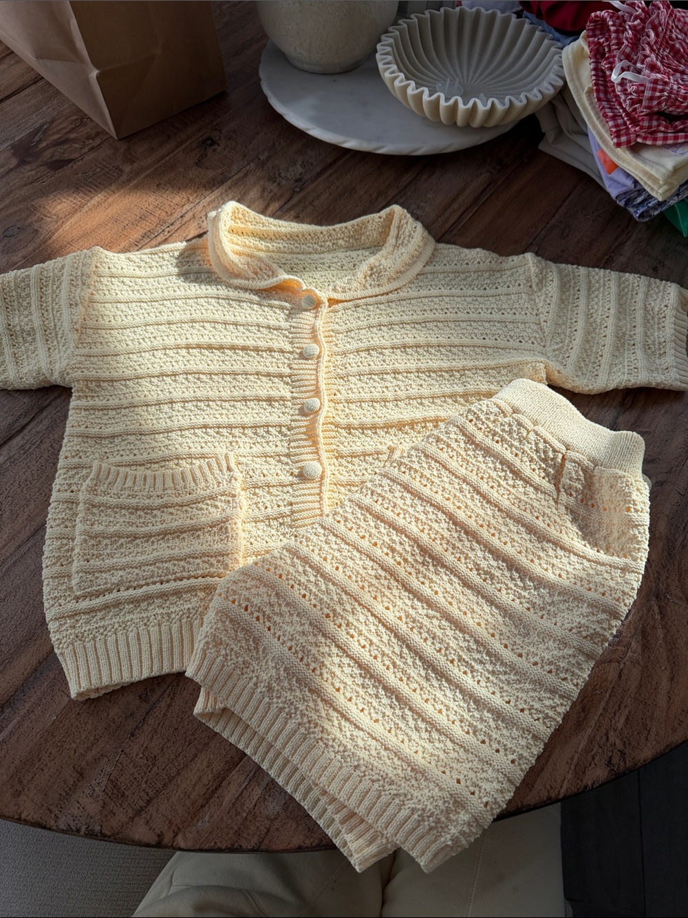 Cream Knit Button-Up Sweater Set